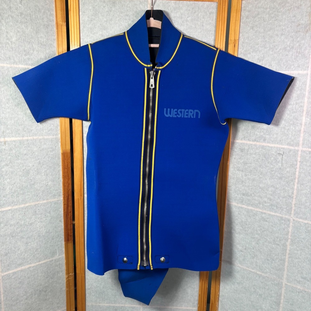 Western Vintage Wetsuit Shorty Blue Full‎ Zip Neoprene Water Ski Sports S/M